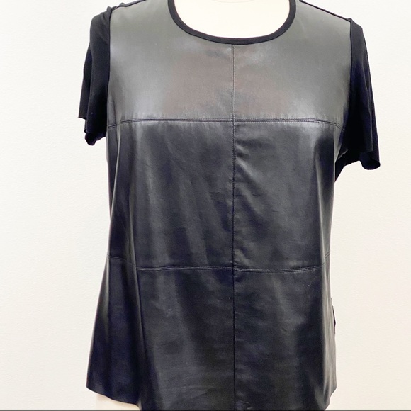 Vince Camuto Tops - Black faux leather and fabric t-shirt 1X